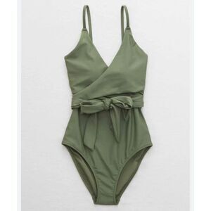 NWT Aerie Wrap Full Coverage One Piece Swimsuit Olive Size XS